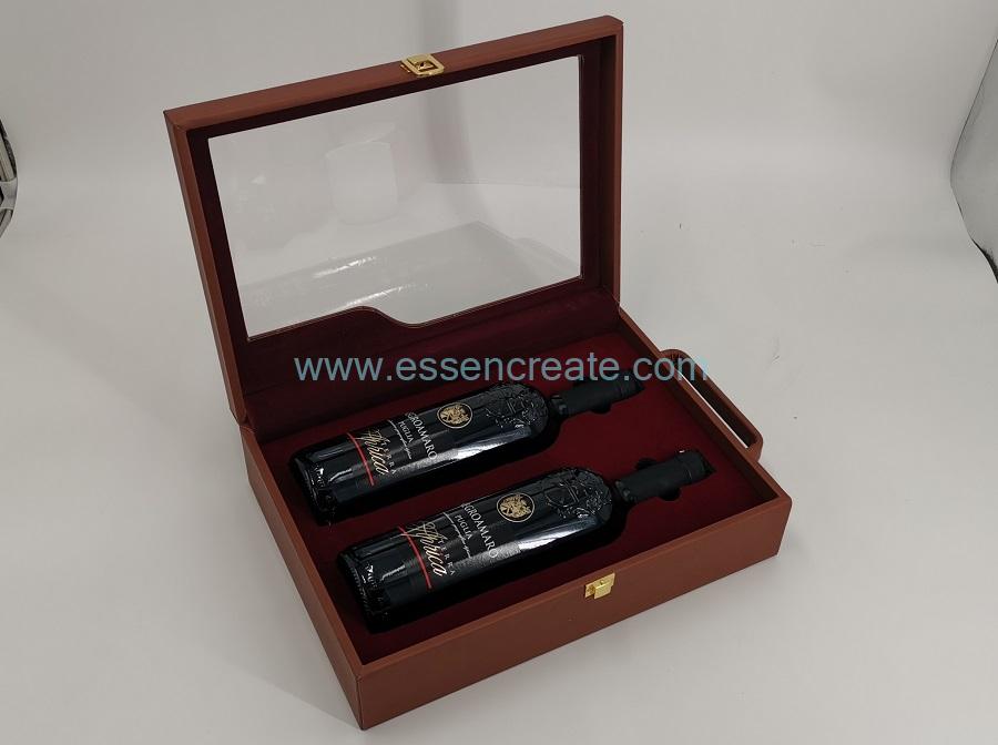 Two Bottles Display Packaging Leather Box