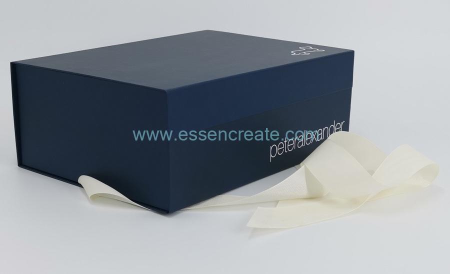 Foldable Blue Cardboard Gift Packaging Box with Ribbon