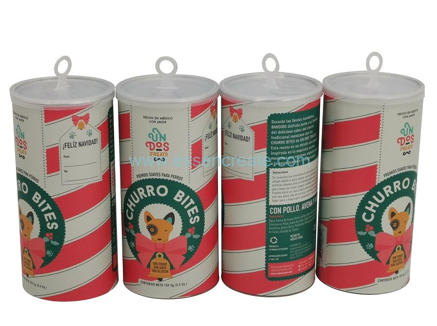 Bote de papel para envasado de alimentos en polvo con colgador de plástico