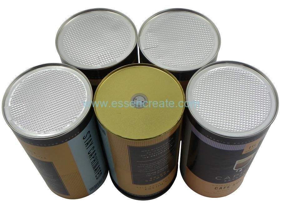 Latas de papel en grano de café con válvula