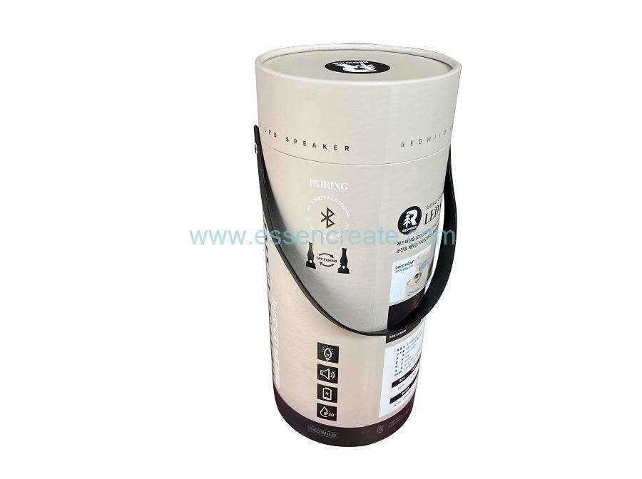 Tubo de papel de empaquetado del altavoz de la caja redonda del LED con la manija de cuero Tubo de papel de empaquetado del altavoz de la caja redonda del LED con la manija de cuero