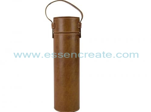 tubo de embalaje de botella de vino de cuero de pu de cilindro