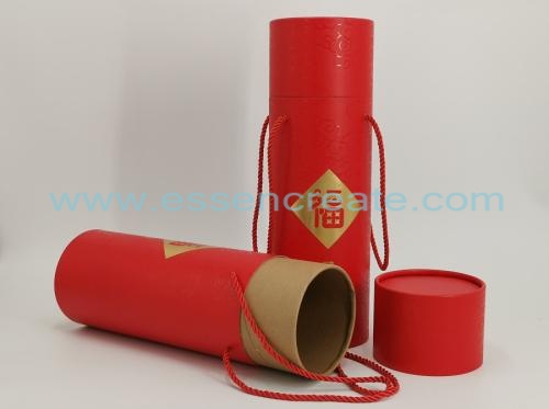 tubo de borde enrollado de papel con mango de cuerda
