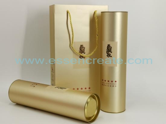 Wine Packaging Tube with Yellow Metal Tin End