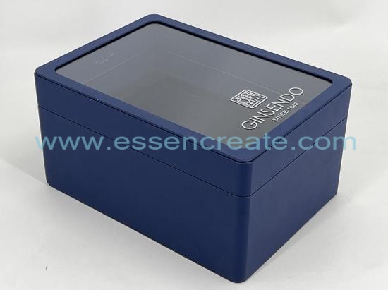 Caja de cuero Pu para exhibición de joyas de lujo con ventana