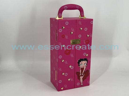 Caja de cuero de diseño abierto doble de regalo de lujo personalizado